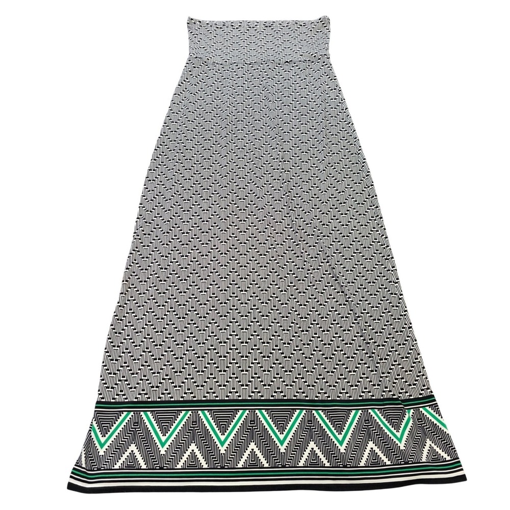 Sophie Max Geometric Print Maxi Skirt Women's Size XS Black White Green Casual